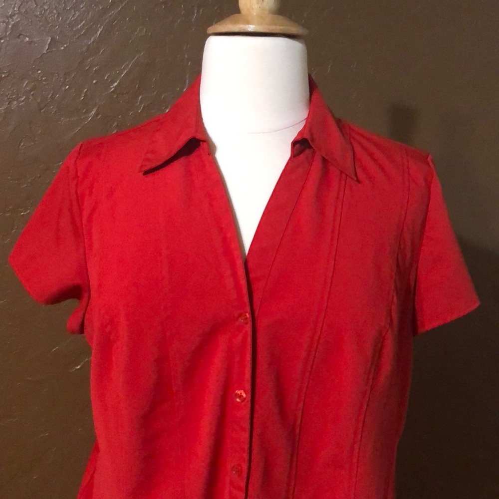 Short Sleeve Red Button Down